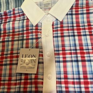 Leon Levin Men's Red and Blue Plaid Casual Shirt